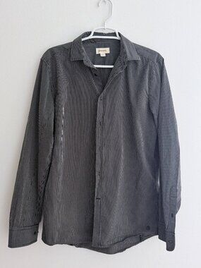 Diesel Men’s Black Pinstripe Long Sleeve Button Down Shirt Size (L Italian)